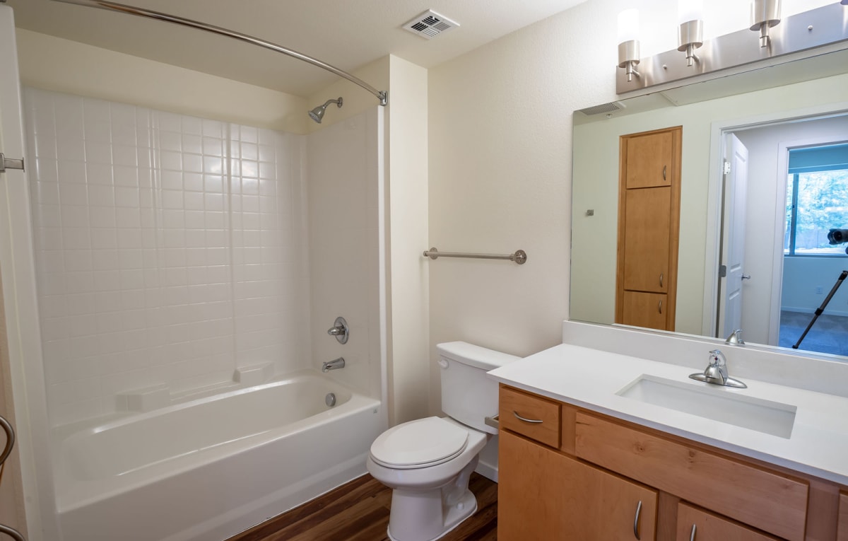 Apartment bathroom — representative home at Vista Ridge Apartments.
