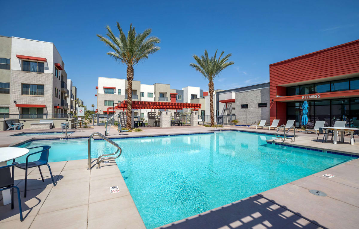Pool and poolside area at Vista Ridge Apartments.