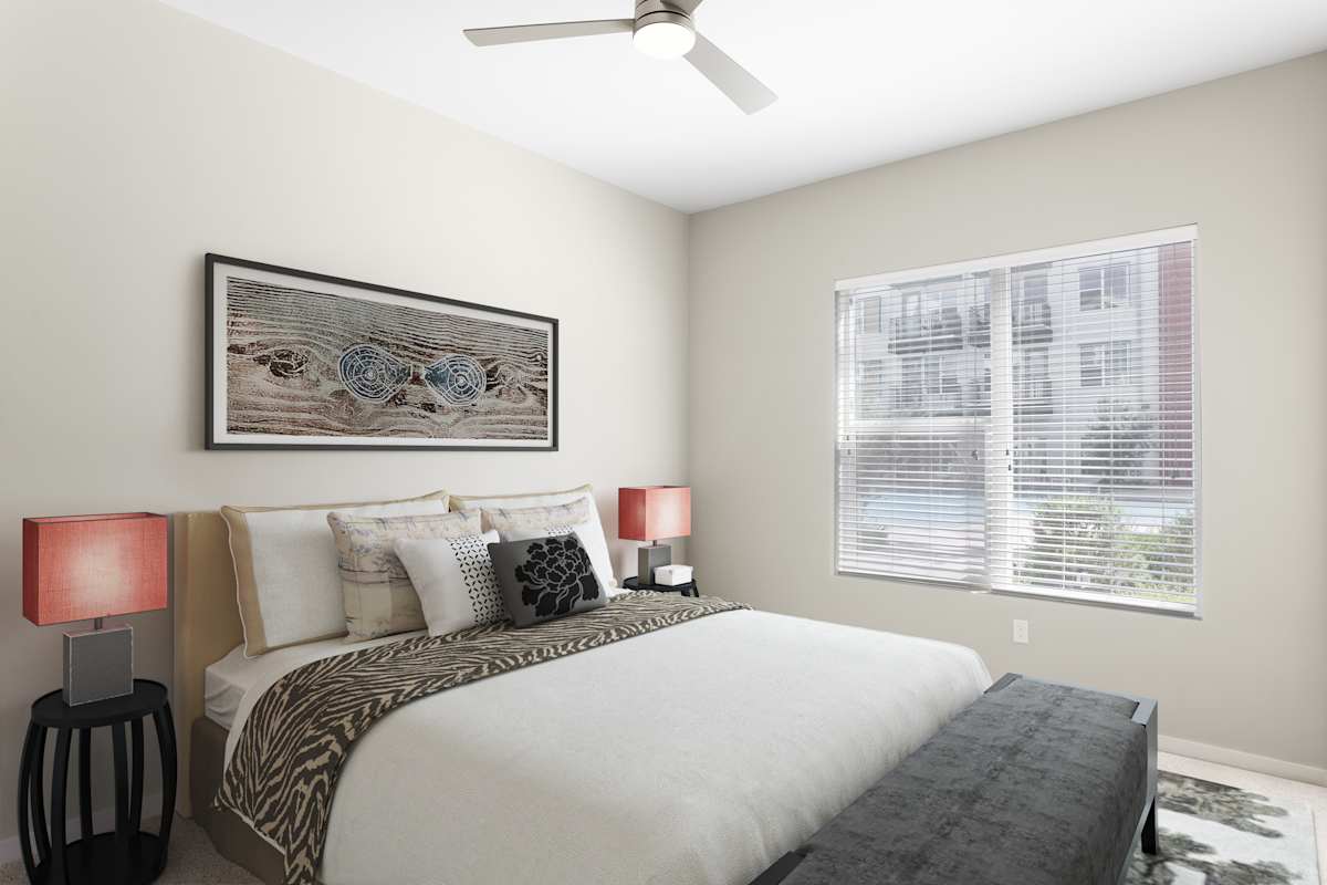 Furnished bedroom shown at The Tessera.