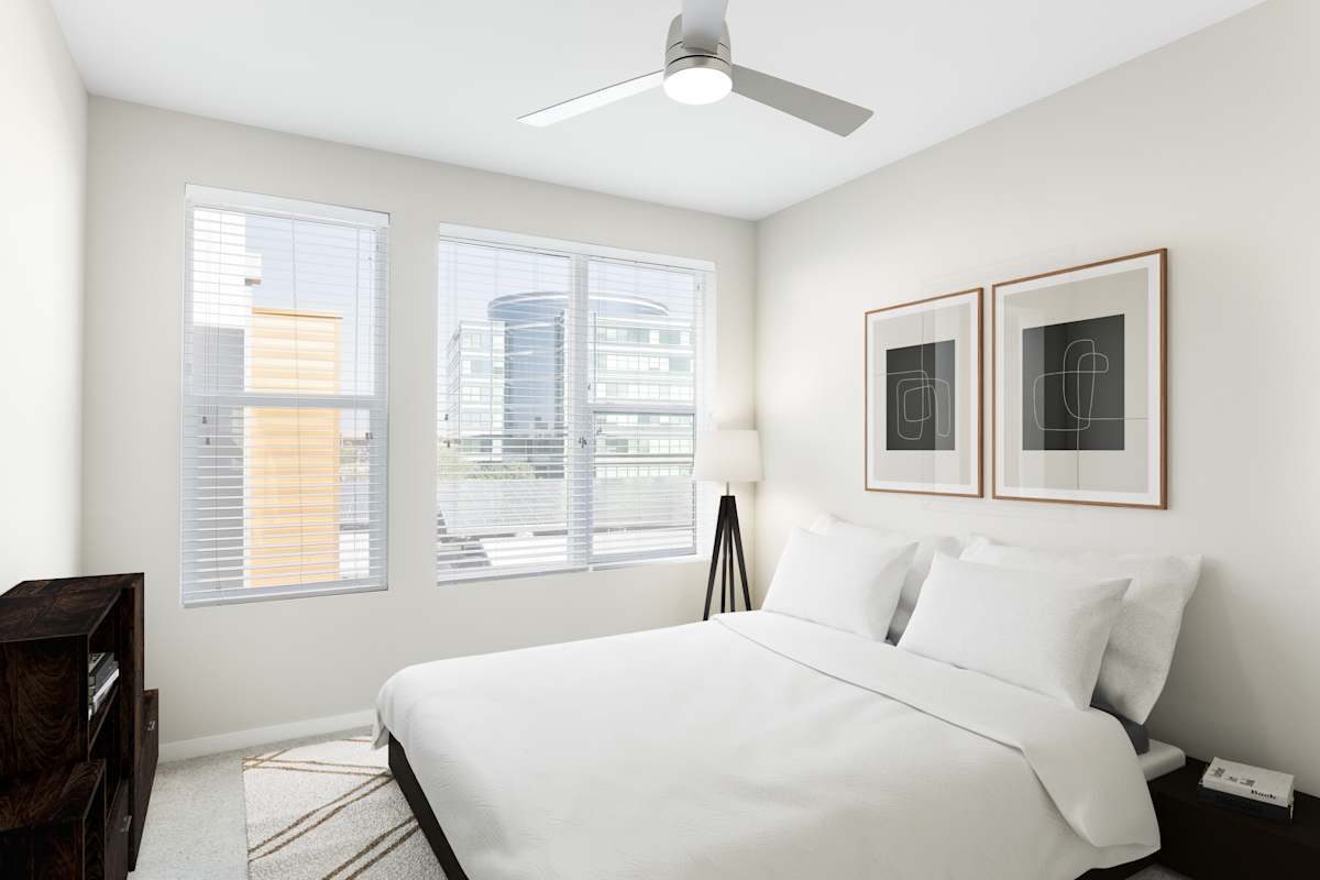 Furnished bedroom shown at The Tessera.