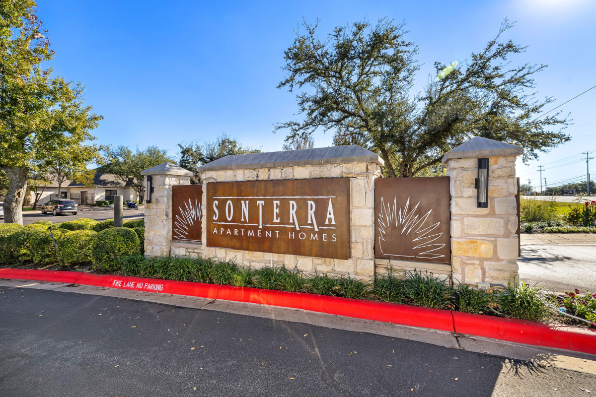 Sonterra Apartment Homes property entrance sign - Austin, TX