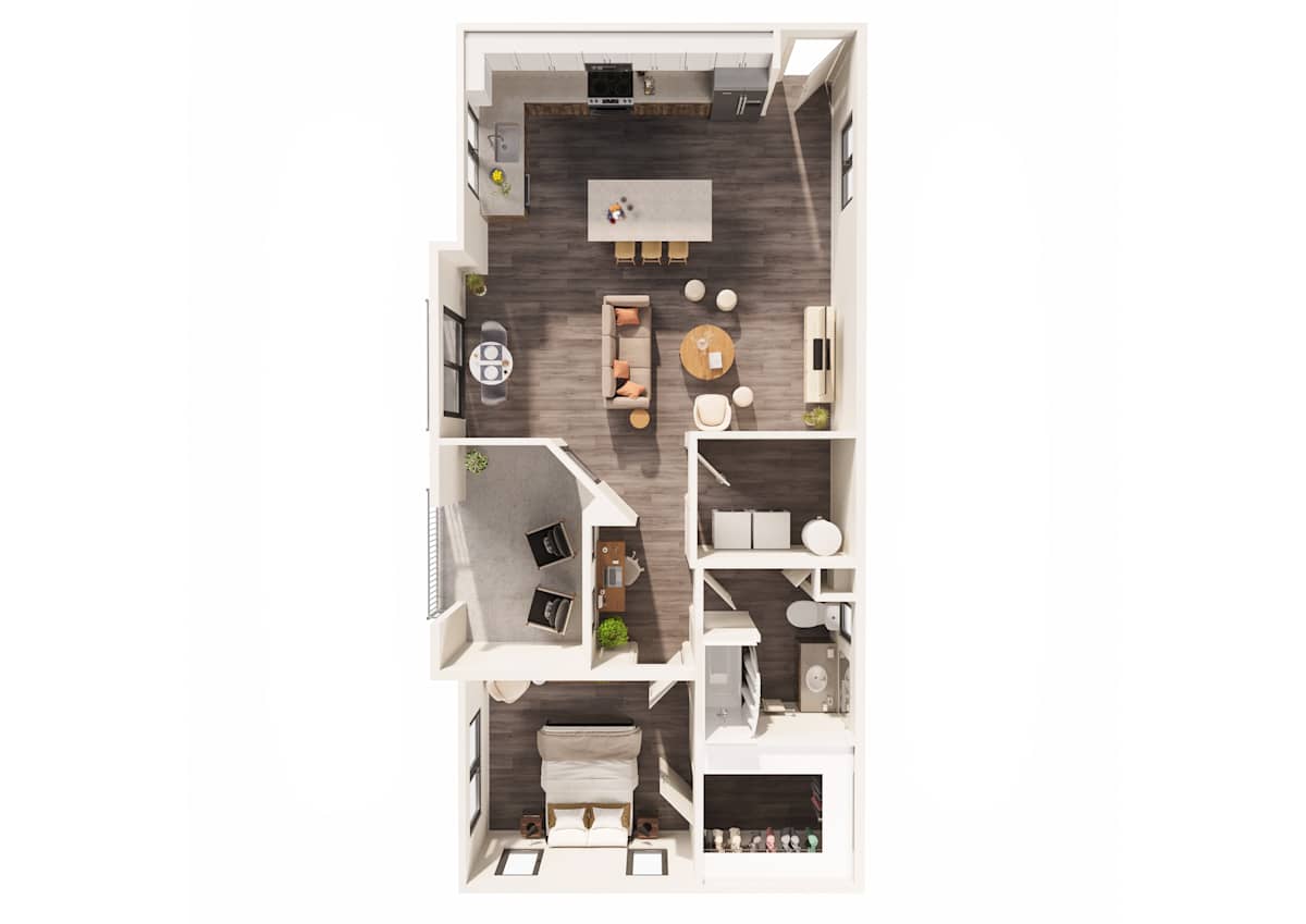 3D apartment layout preview at The Amelia Luxury Apartments.