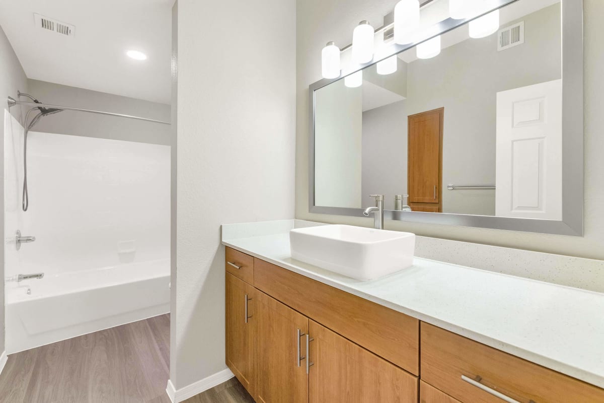 Apartment bathroom — representative home at Townhomes at Biltmore.