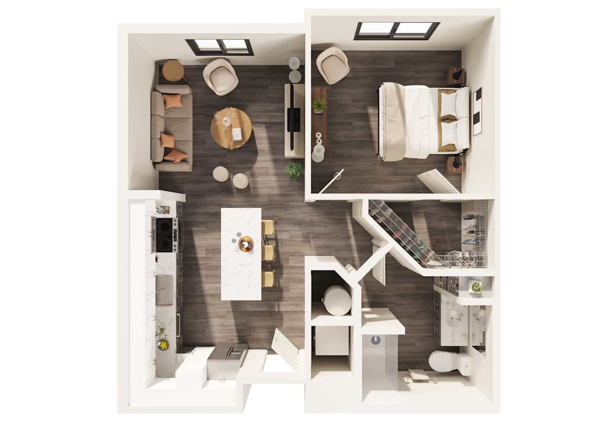 3D apartment layout preview at The Amelia Luxury Apartments.