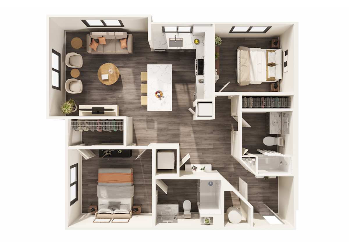3D apartment layout preview at The Amelia Luxury Apartments.