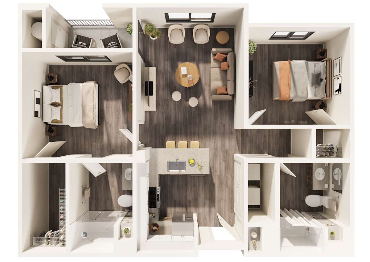 3D apartment layout preview at The Amelia Luxury Apartments.