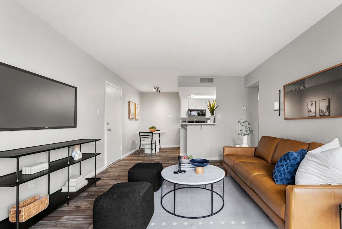 Furnished living room at West 35th Apartments.