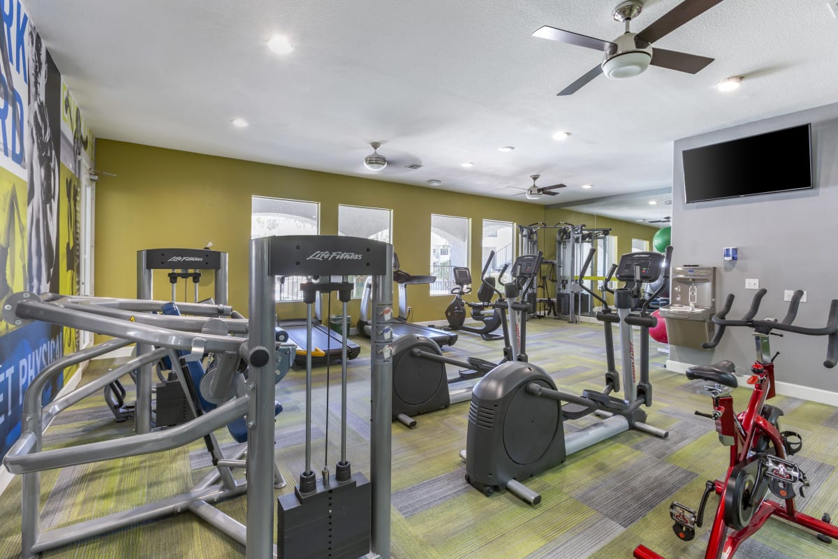 Fitness room at Boulders at Lookout Mountain Apartment Homes.