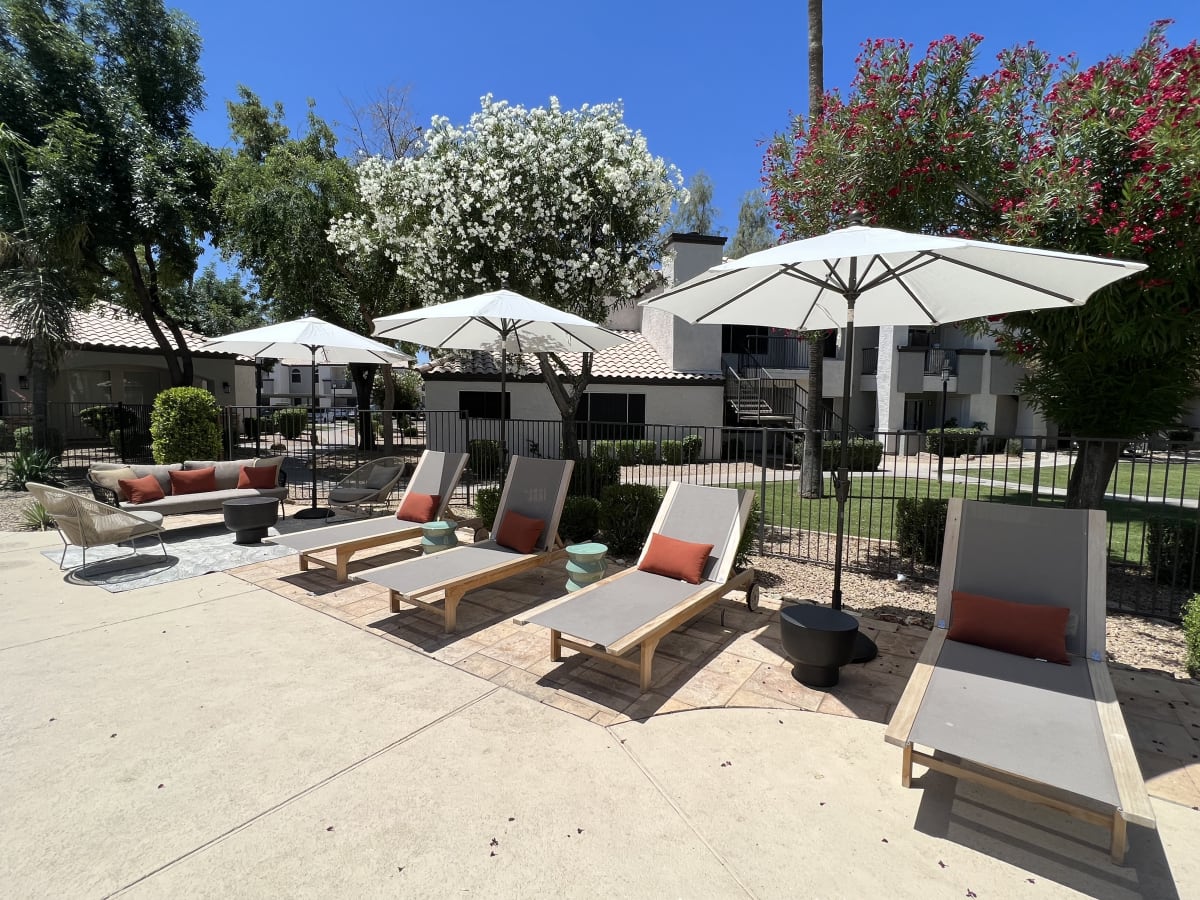 Pool and poolside area at Boulders at Lookout Mountain Apartment Homes.