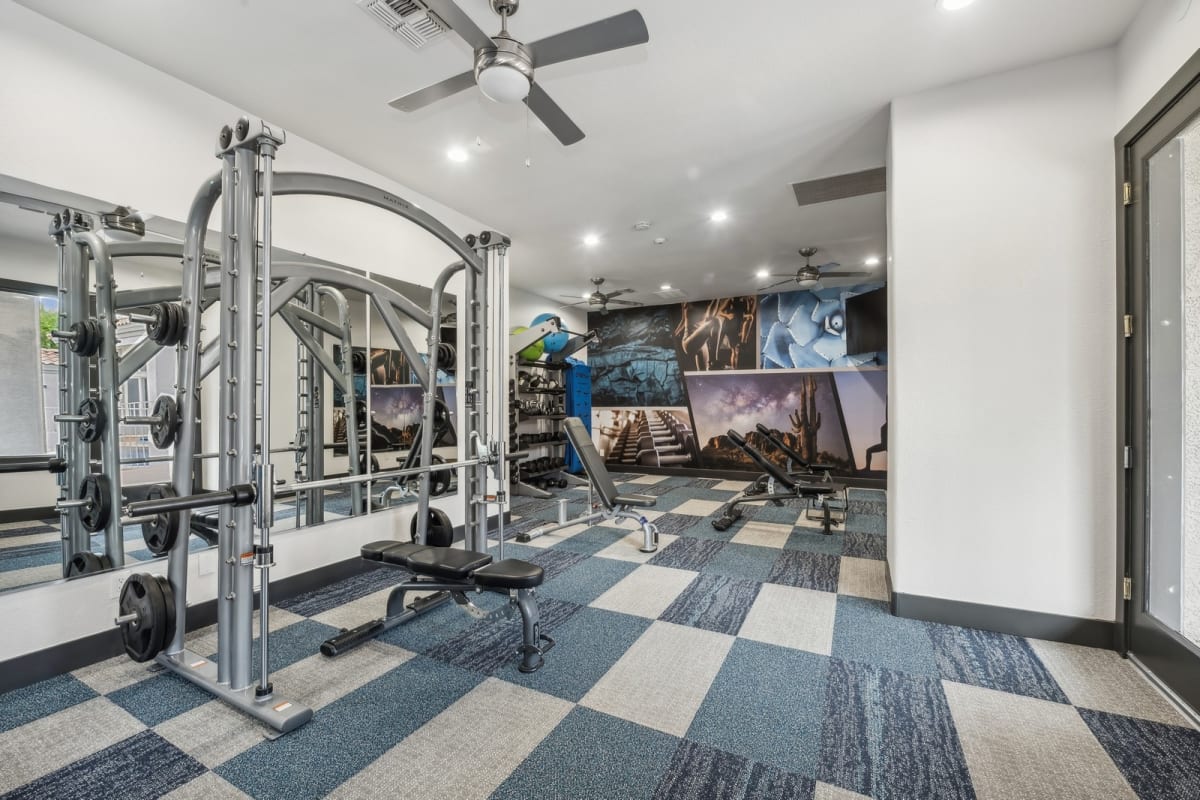 Fitness room at The Retreat Apartments.
