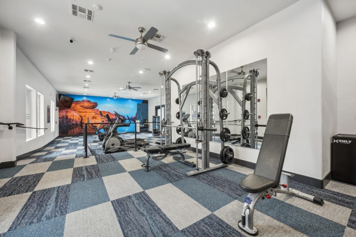 Fitness room at The Retreat Apartments.