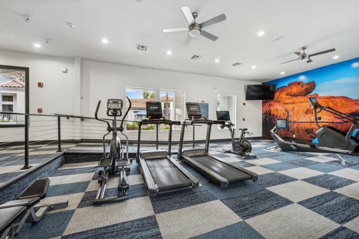 Fitness room at The Retreat Apartments.