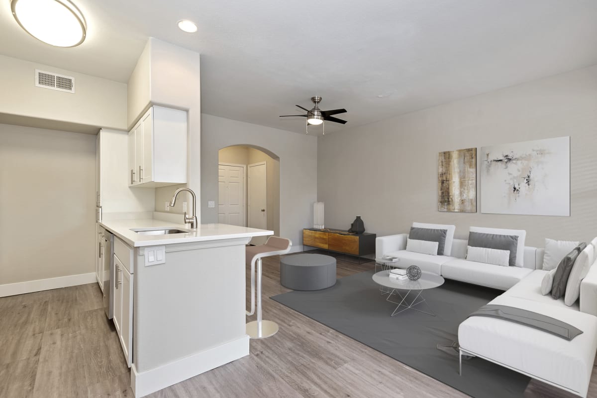 Furnished apartment living area shown — representative home at The Retreat Apartments.
