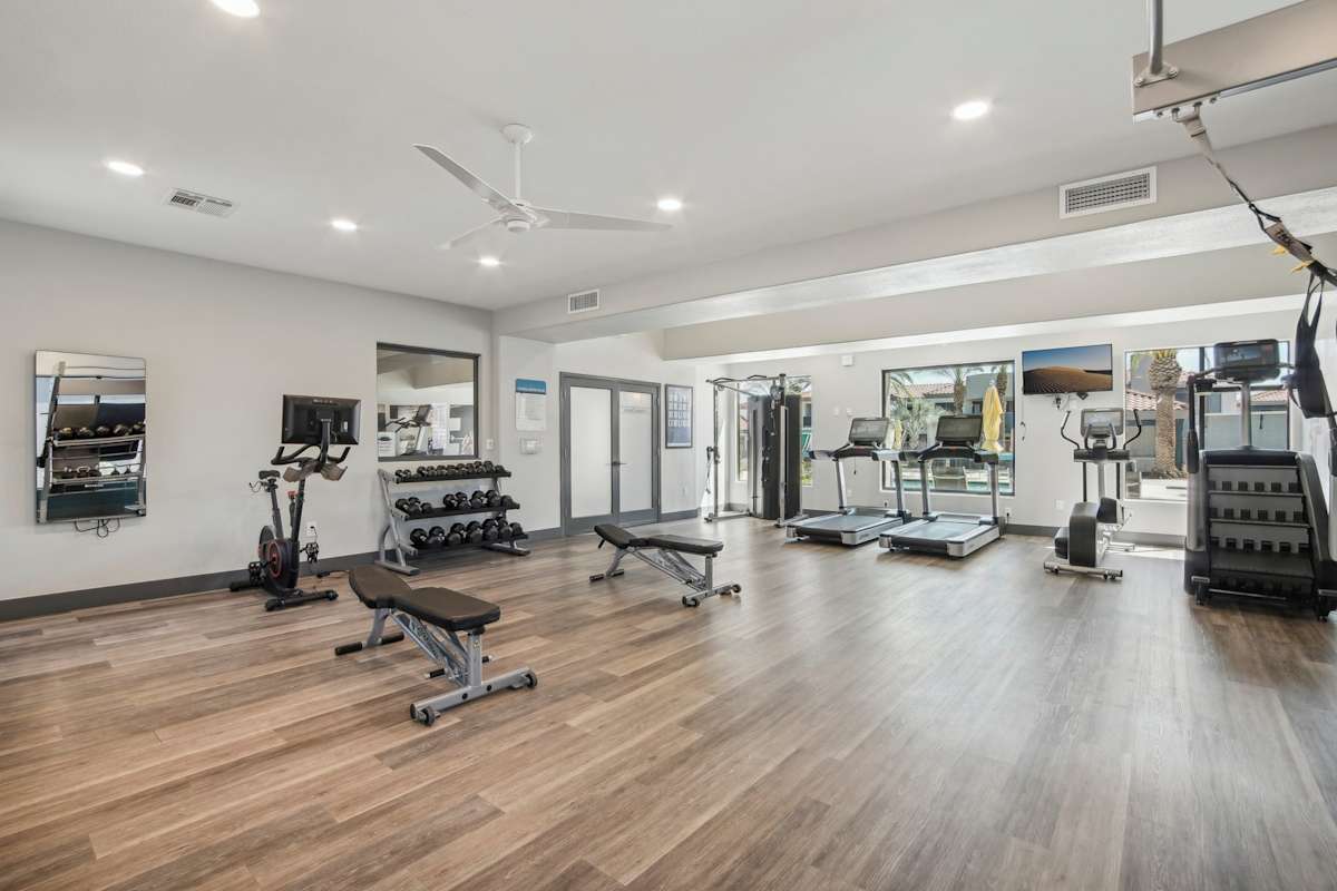 Fitness room at Sonoran Apartment Homes.