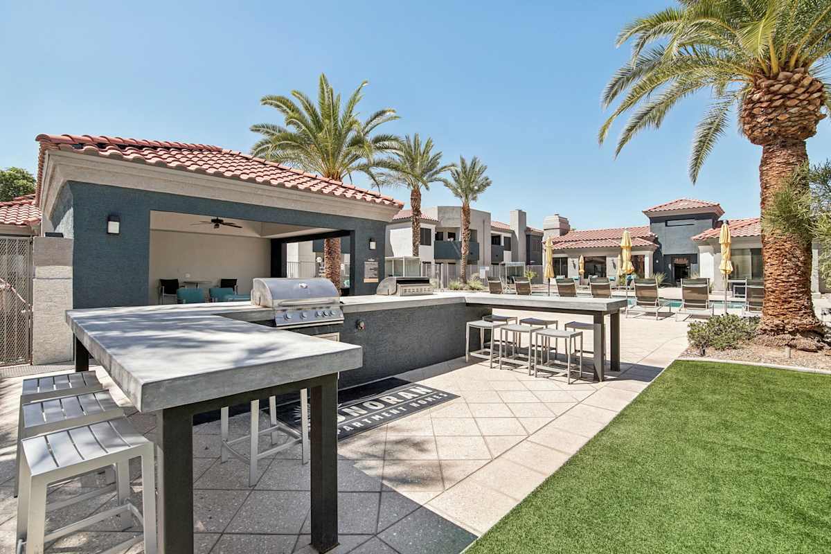 Outdoor grills at Sonoran Apartment Homes.