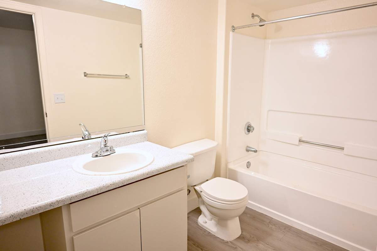 Apartment bathroom — representative home at Vineyard Estates.