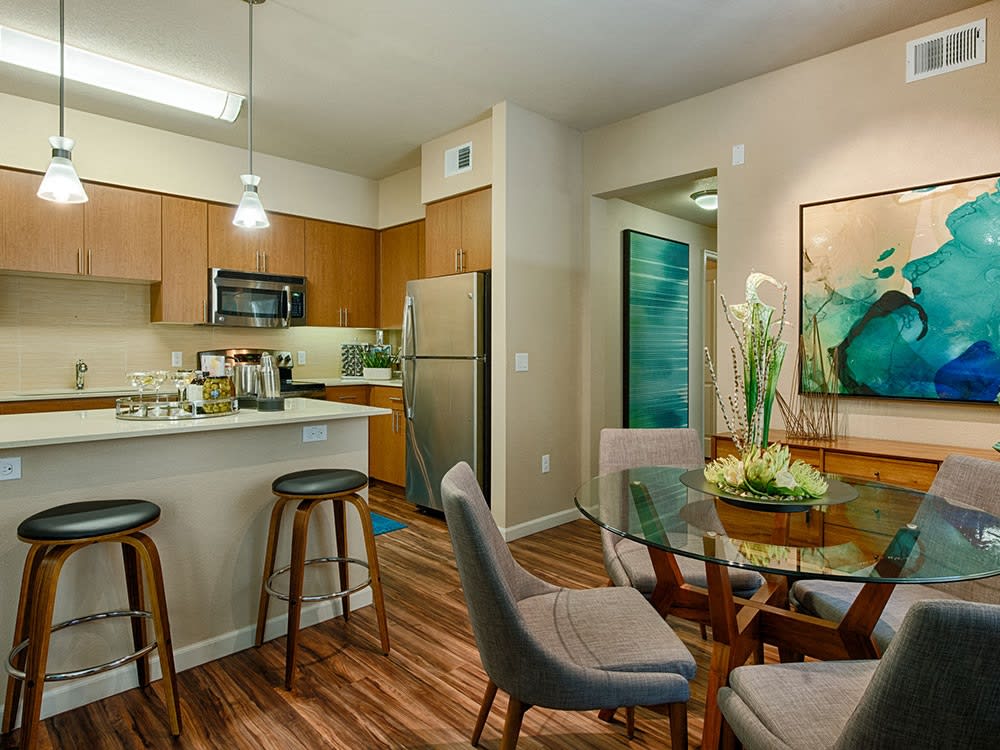 Furnished dining area beside the kitchen at 56 North.