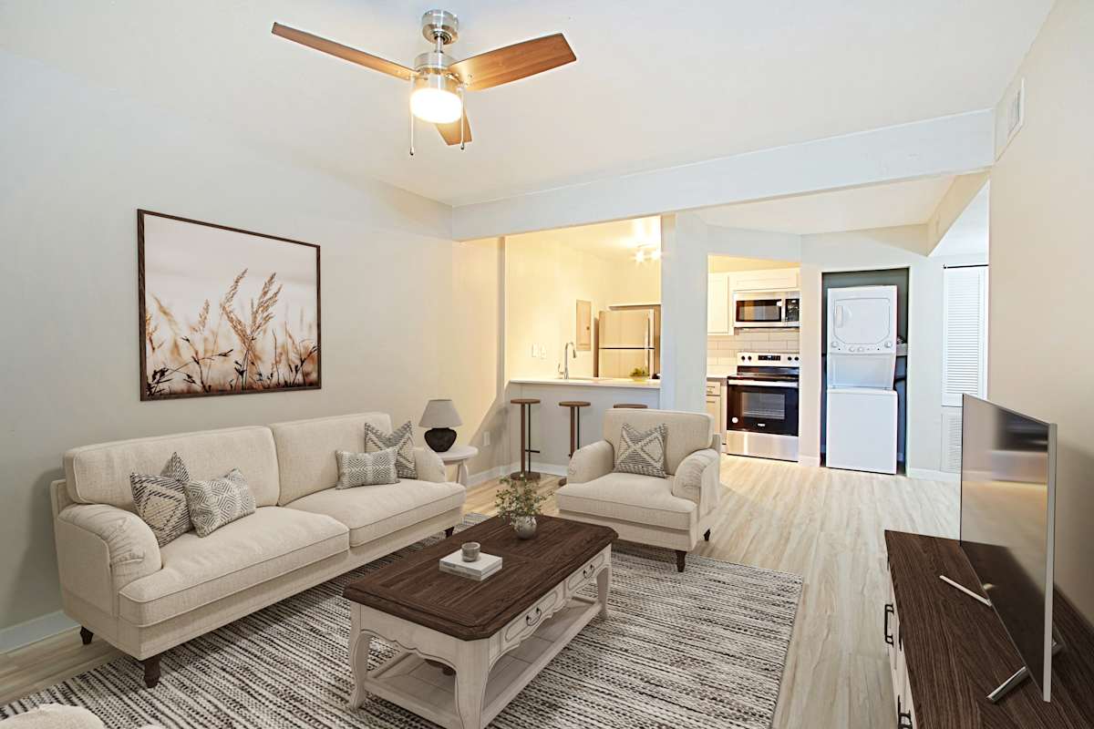 Virtually staged living area at Nightingale on 25th.