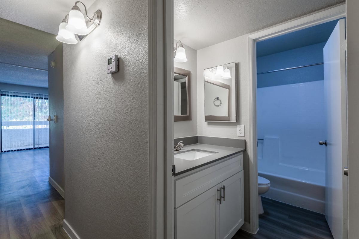 Apartment bathroom — representative home at Elara at Paradise Valley.