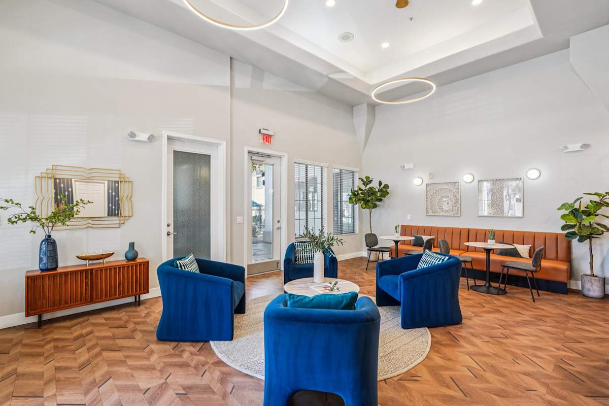 Shared interior space at Del Mar Apartments.
