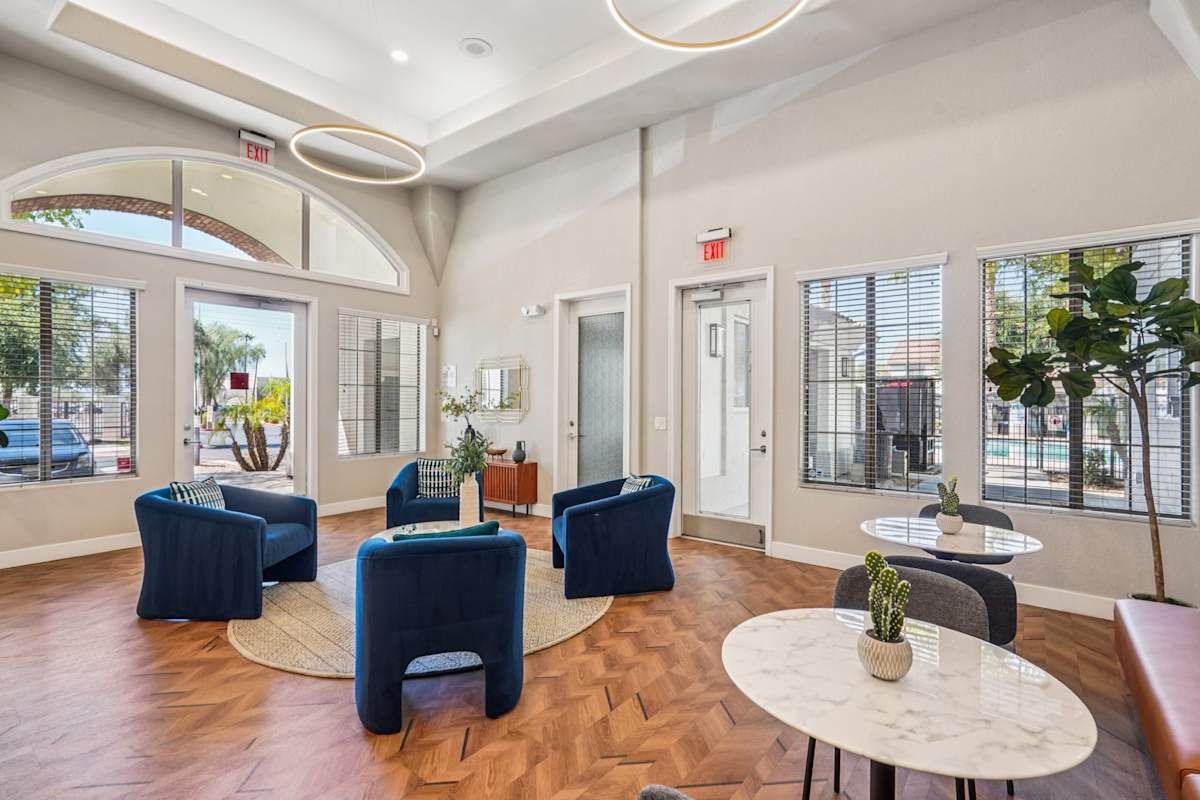 Shared interior space at Del Mar Apartments.