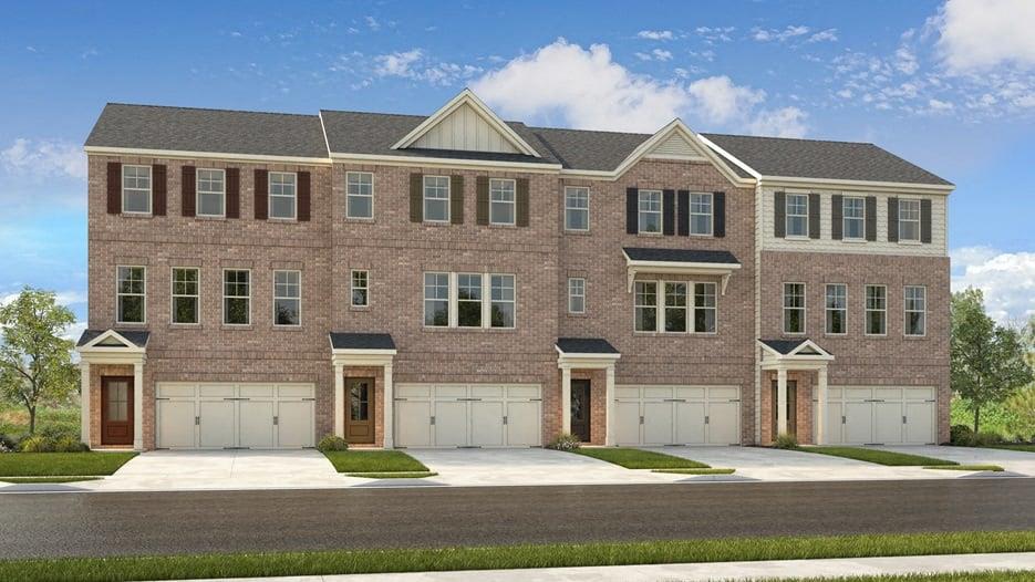 Waverly Village townhome building exterior with garages - Lawrenceville, GA