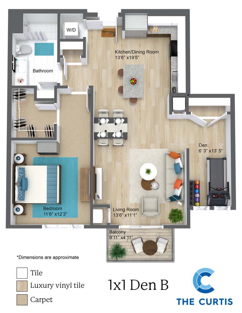 The Curtis | One Bedroom One Bathroom with Den | Available Units