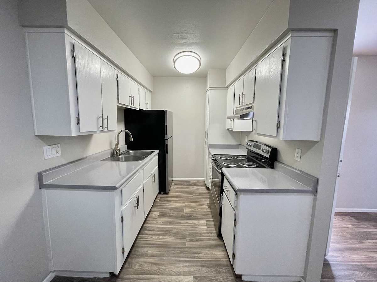 Apartment kitchen — representative home at The Valencia.