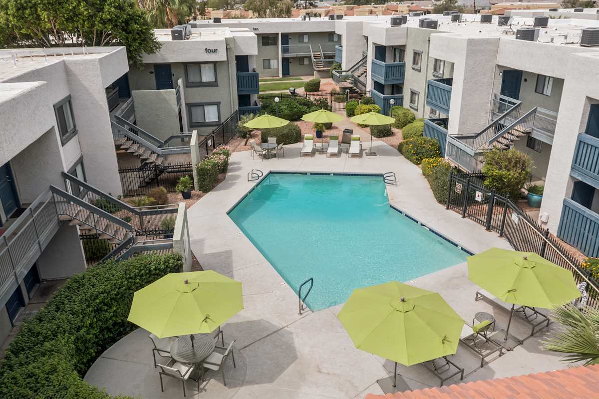 Pool and poolside area at Raystone.
