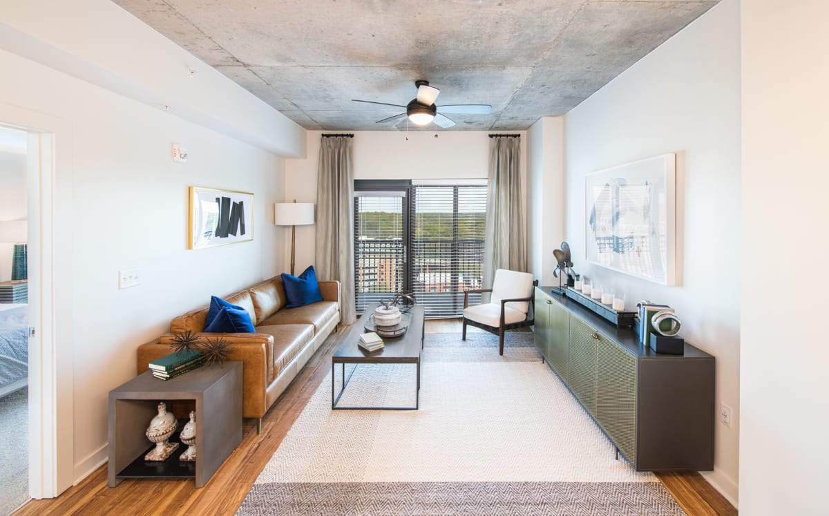 Deca Camperdown Apartments model living room - Greenville, SC