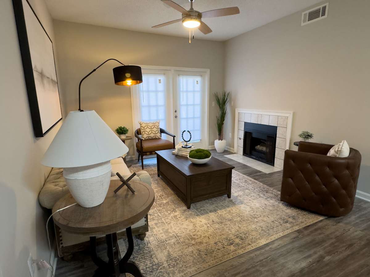 Enclave at Wolfchase living room with fireplace - Memphis, TN