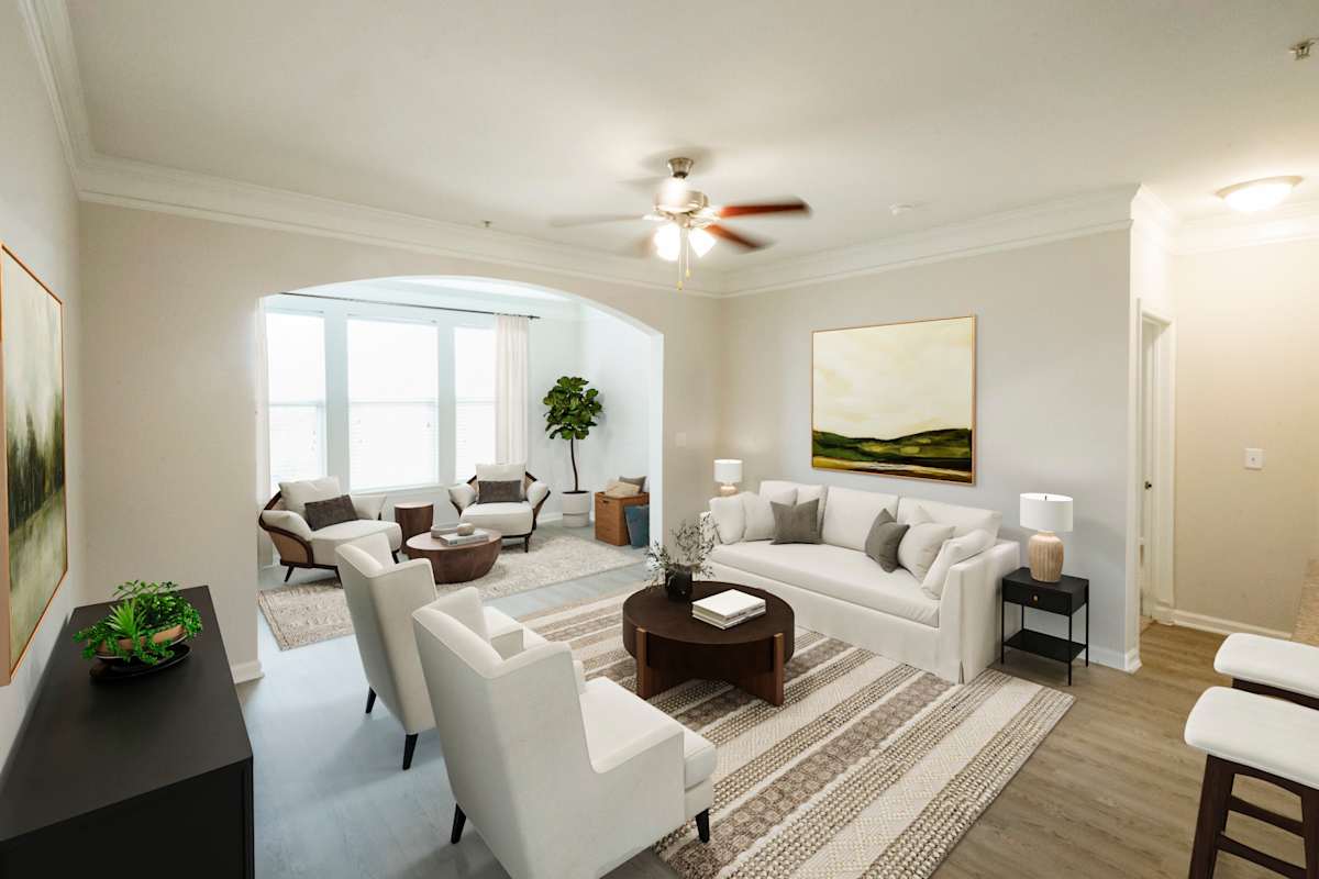 The Fenwick Apartment Homes living room and kitchen - Humble, TX