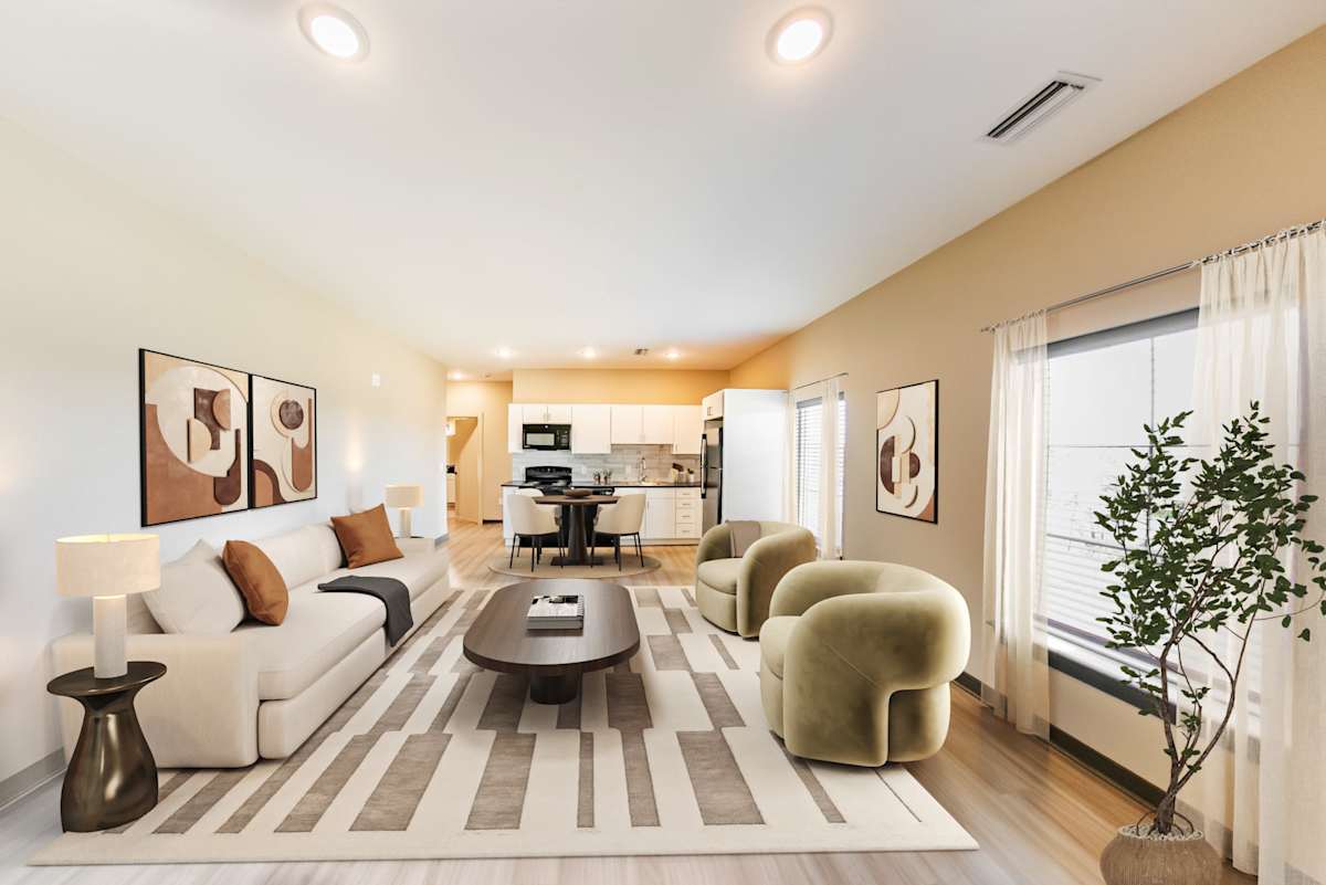 Harbor Side at Conwood Flats Apartments living room and kitchen - Memphis, TN