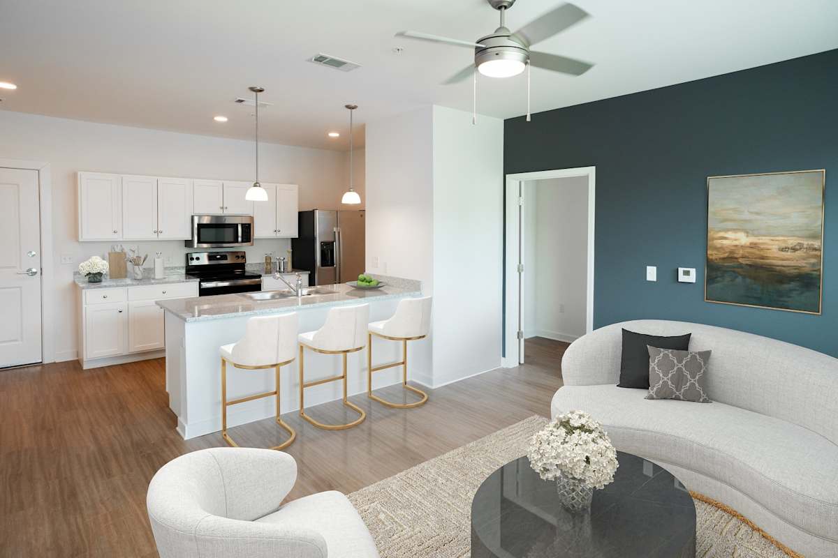 Lakeland Town Square Apartments living room and kitchen - Lakeland, TN