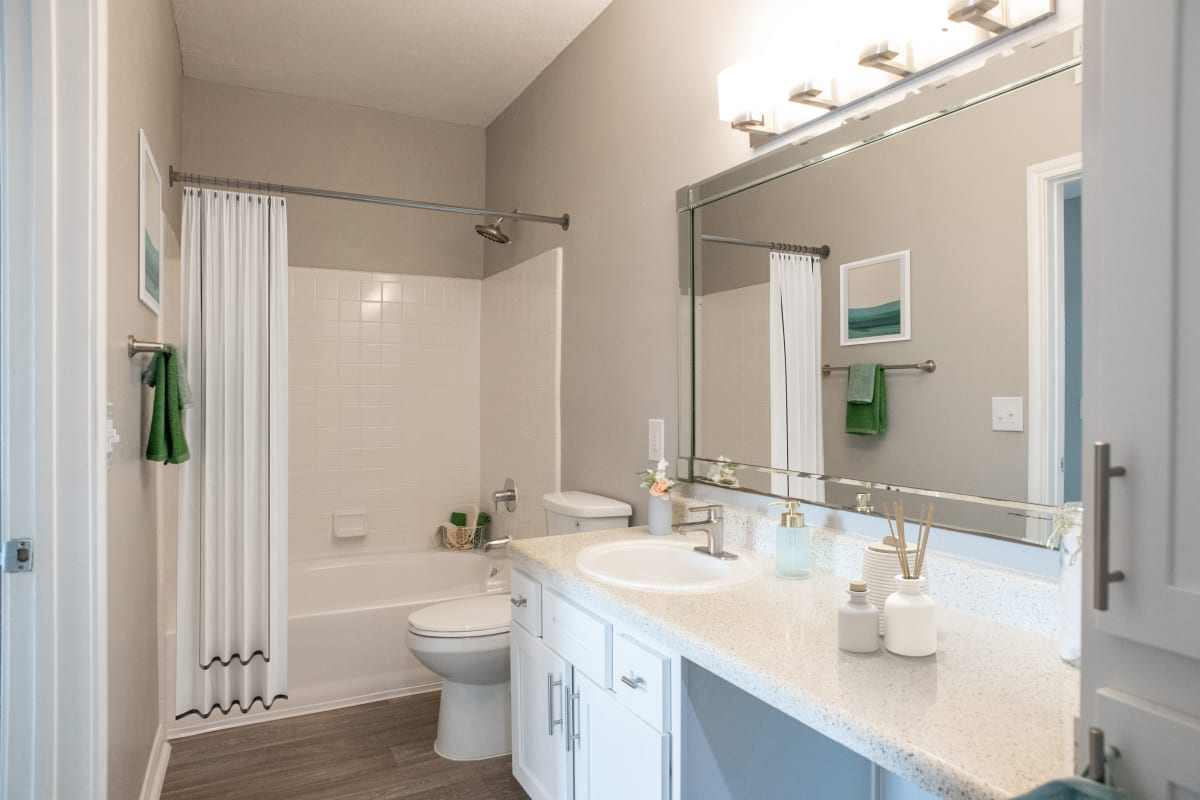 The Moorings primary bathroom vanity and shower - League City, TX