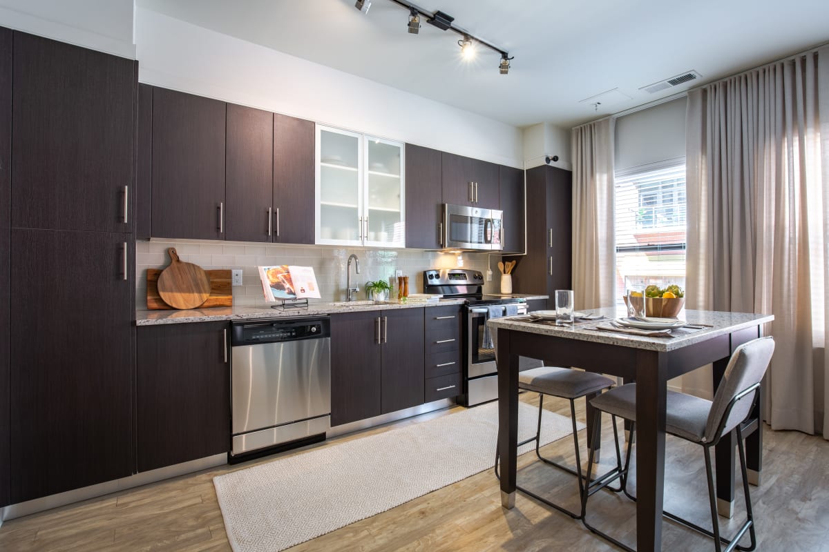 19Nineteen model kitchen with dark cabinetry and stainless appliances - Arlington, VA