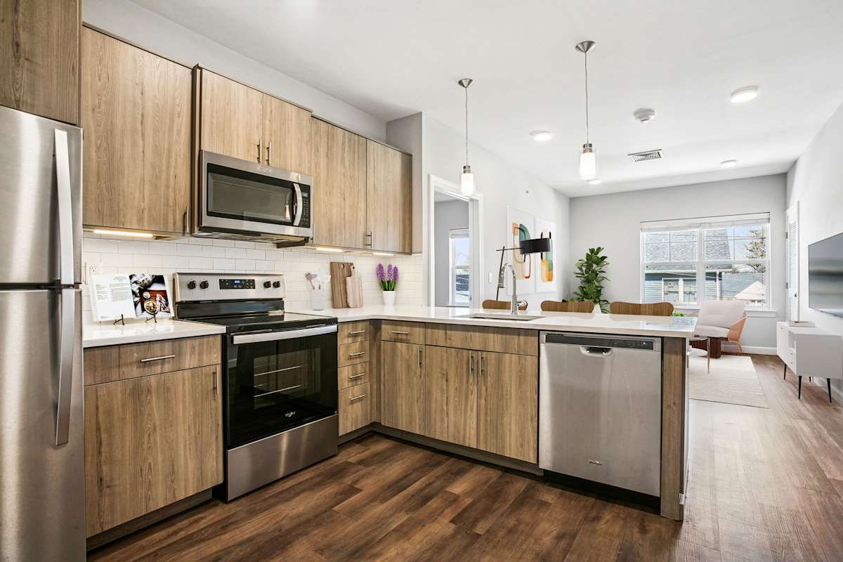Onyx apartment kitchen with modern finishes - Uniondale, NY
