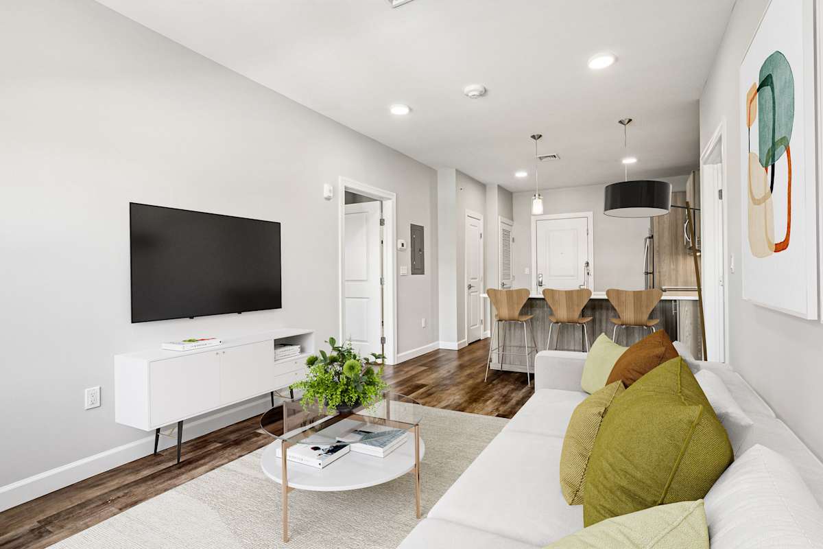 Onyx apartment living room and kitchen view - Uniondale, NY