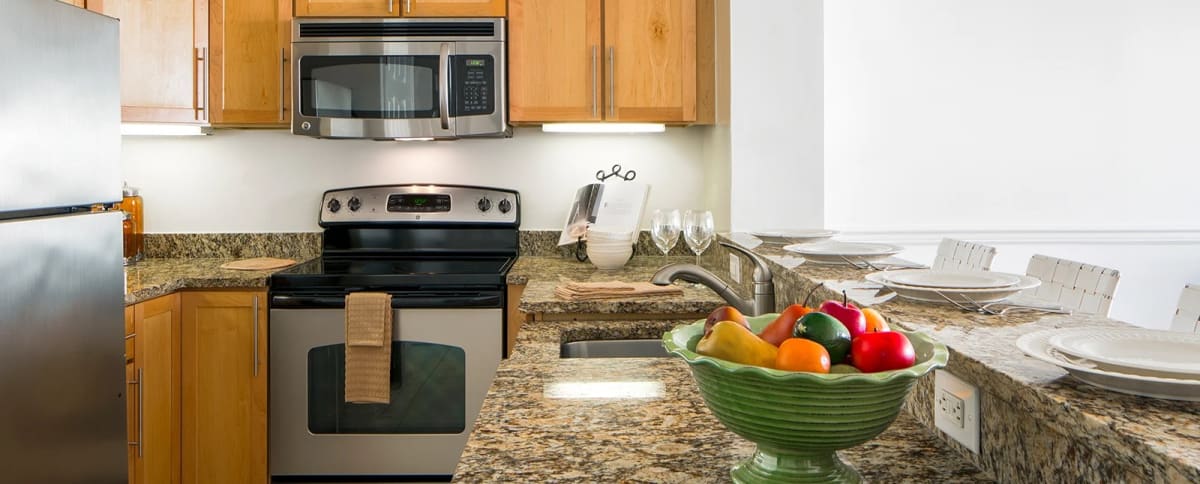 The Promenade at Harbor East model apartment kitchen - Baltimore, MD