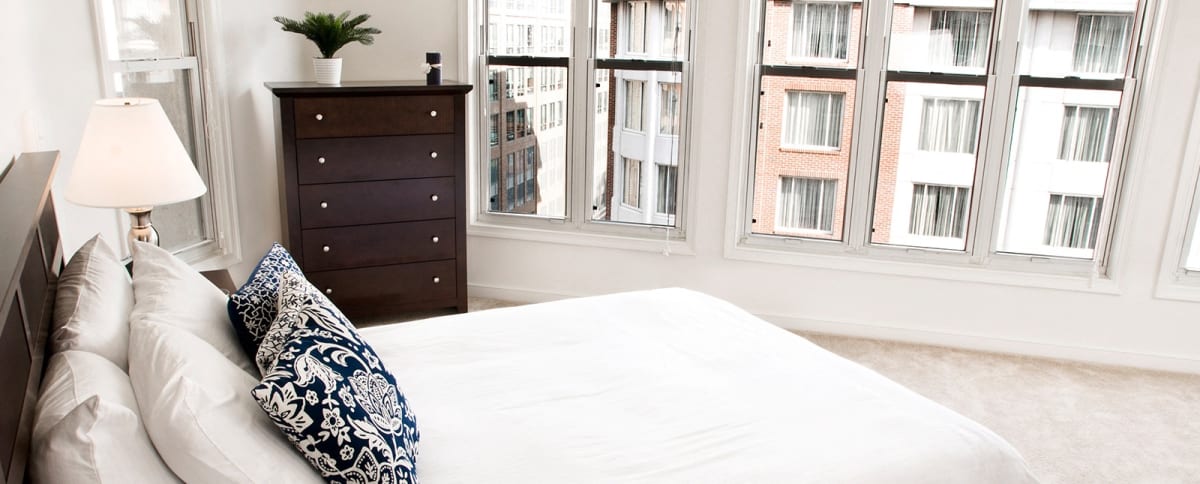 The Promenade at Harbor East model apartment bedroom - Baltimore, MD