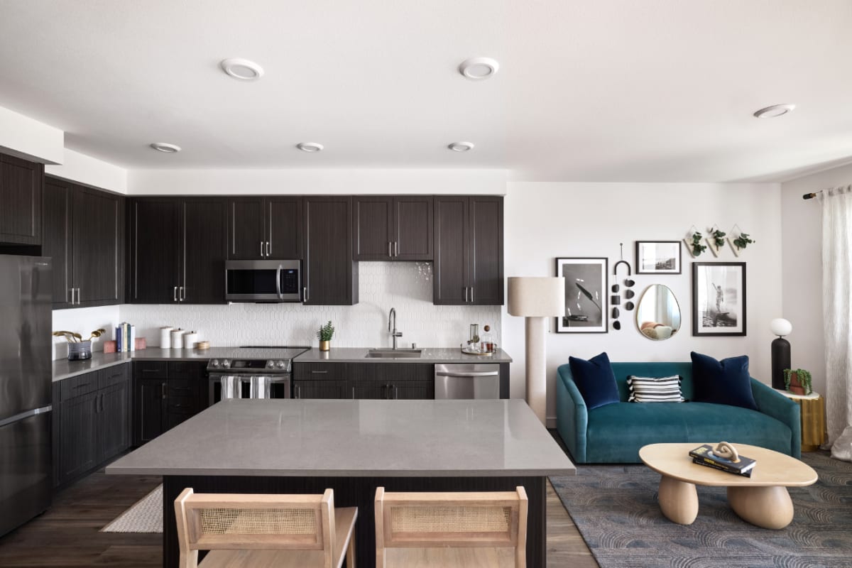 Anton Pacific apartment kitchen and living area - Santa Cruz, CA