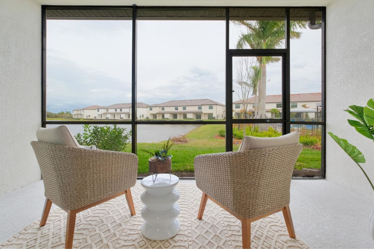Fiore Townhomes covered lanai with water view - Venice, FL