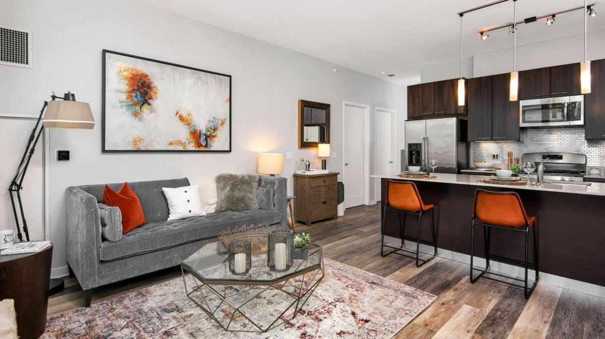 Parc Huron apartment living room - Chicago, IL