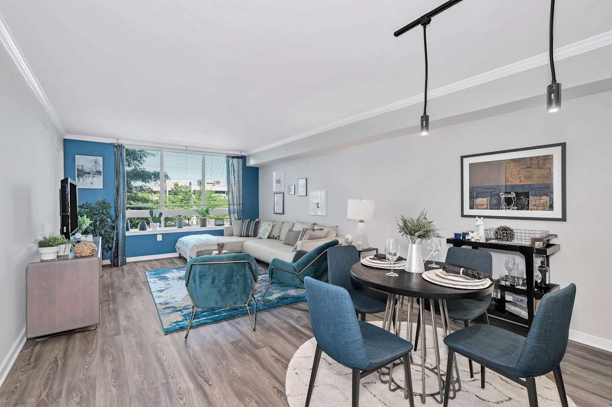 Prosperity Flats open-concept living and dining area - Fairfax, VA