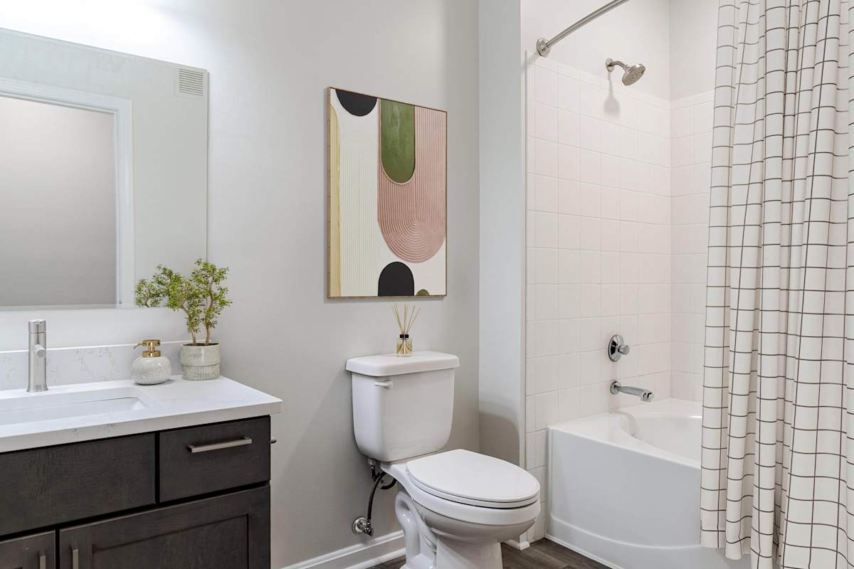 The Ridge apartment bathroom with tub - Waltham, MA