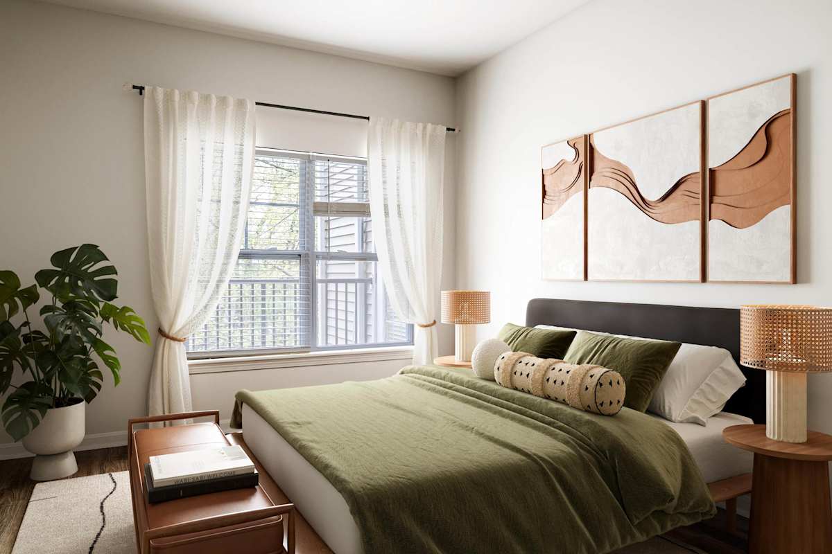 The Ridge apartment primary bedroom - Waltham, MA