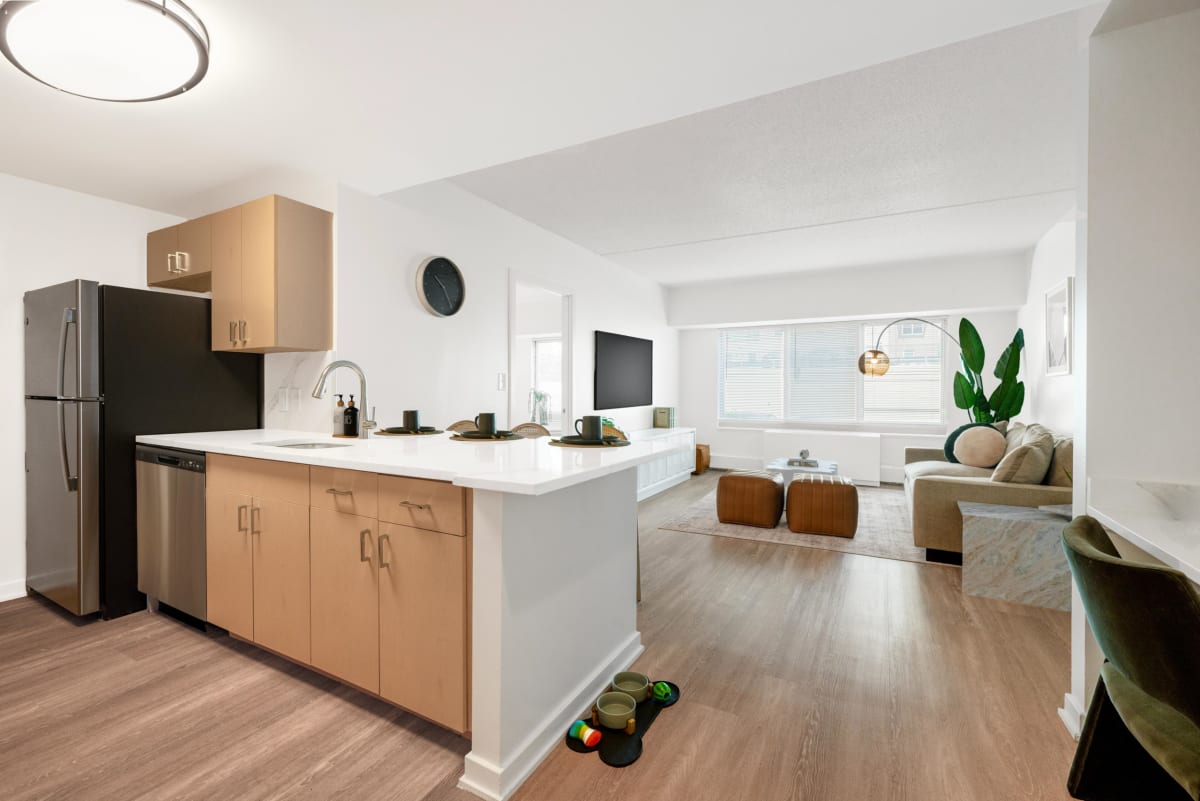 The Gramercy open-concept kitchen and living area - White Plains, NY