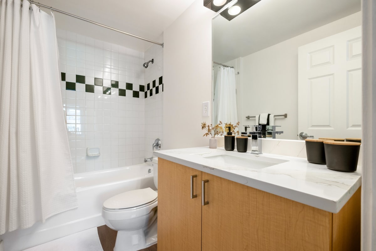 The Gramercy apartment bathroom with shower - White Plains, NY