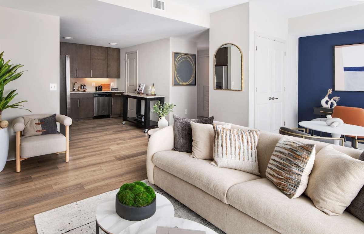 Ovation at Park Crest model kitchen and living room - McLean, VA