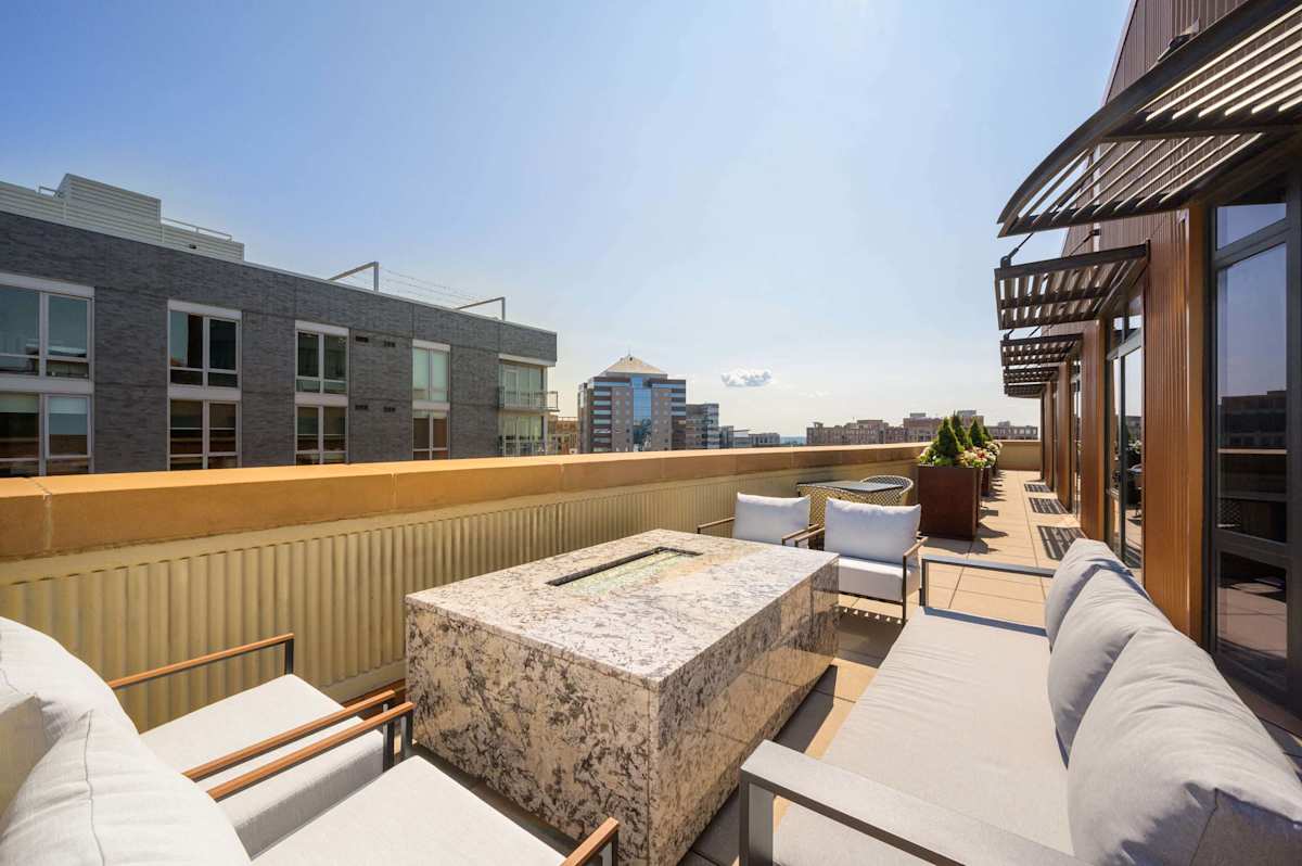 The Beacon Clarendon rooftop firepit area - Arlington, VA